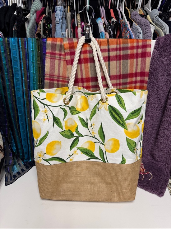 Handbags - Lemon Print Rope Handle Beach Tote